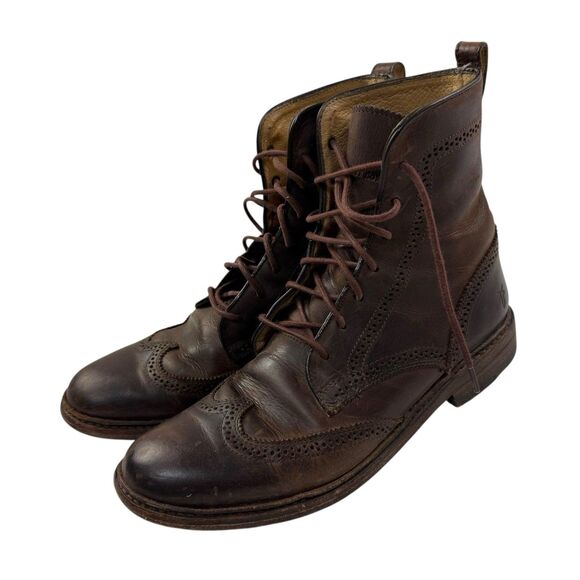 Frye James Lug Wingtip Leather Lace up Boots Men 8.5B Brown Ankle 76001 main image 5